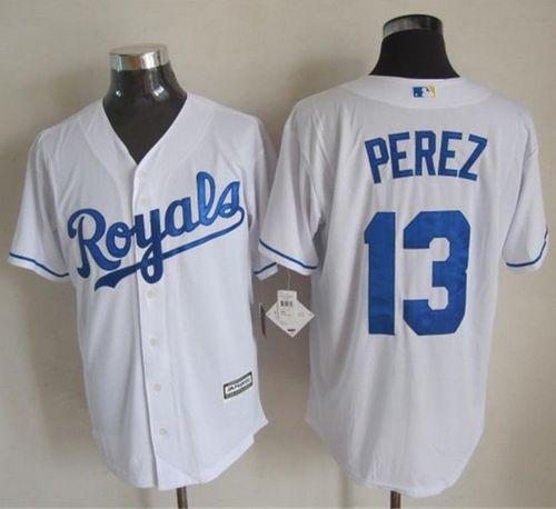 Royals #13 Salvador Perez White New Cool Base Stitched Baseball Jersey