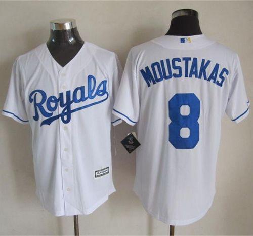Royals #8 Mike Moustakas White New Cool Base Stitched Baseball Jersey