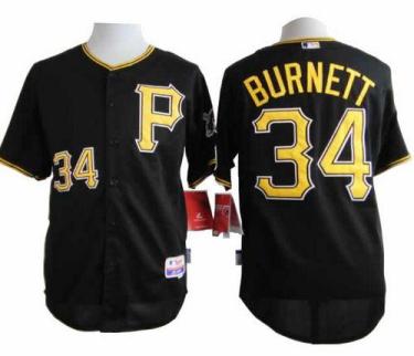 Pirates #34 A. J. Burnett Black Cool Base Stitched Baseball Jersey