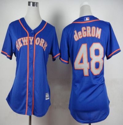 Women's Mets #48 Jacob deGrom Blue(Grey NO.) Alternate Road Stitched Baseball Jersey
