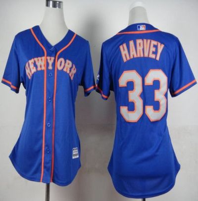 Women's Mets #33 Matt Harvey Blue(Grey NO.) Alternate Road Stitched Baseball Jersey