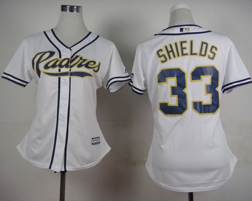 Women's Padres #33 James Shields White Home Stitched Baseball Jersey