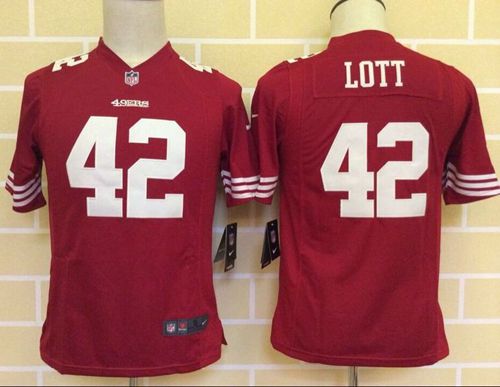 Youth Nike 49ers #42 Ronnie Lott Red Team Color Stitched NFL Elite Jersey