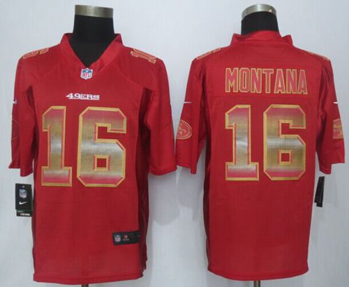 Nike 49ers #16 Joe Montana Red Team Color Men's Stitched NFL Limited Strobe Jersey
