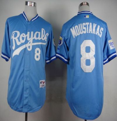 Royals #8 Mike Moustakas Light Blue 1985 Turn Back The Clock Stitched Baseball Jersey