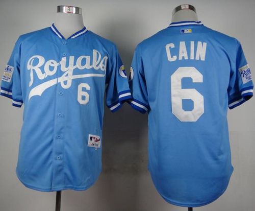 Royals #6 Lorenzo Cain Light Blue 1985 Turn Back The Clock Stitched Baseball Jersey