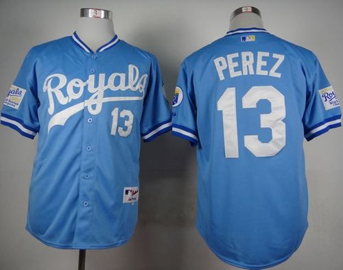 Royals #13 Salvador Perez Light Blue 1985 Turn Back The Clock Stitched Baseball Jersey