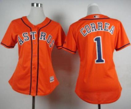 Women's Astros #1 Carlos Correa Orange Alternate Stitched Baseball Jersey