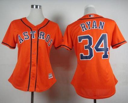 Women's Astros #34 Nolan Ryan Orange Alternate Stitched Baseball Jersey