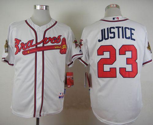 Braves #23 David Justice White Cool Base Stitched Baseball Jersey