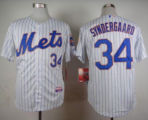 Mets #34 Noah Syndergaard White(Blue Strip) Home Cool Base Stitched Baseball Jersey