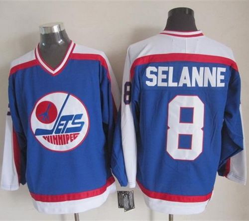 Jets #8 Teemu Selanne Blue White CCM Throwback Stitched NHL Jersey