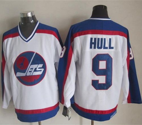 Jets #9 Bobby Hull White Blue CCM Throwback Stitched NHL Jersey