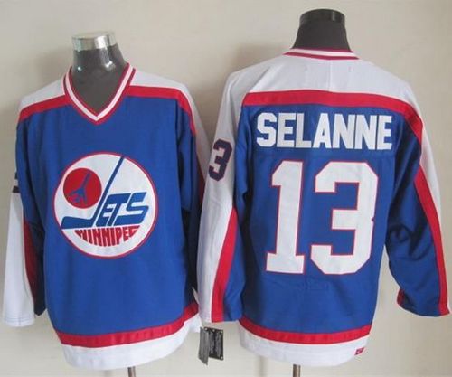 Jets #13 Teemu Selanne Blue White CCM Throwback Stitched NHL Jersey