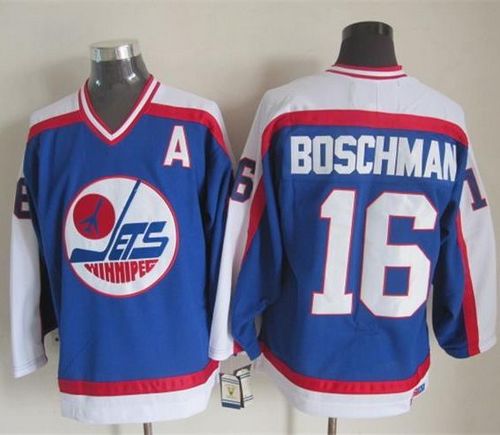 Jets #16 Laurie Boschman Blue White CCM Throwback Stitched NHL Jersey