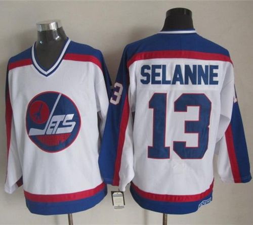 Jets #13 Teemu Selanne White Blue CCM Throwback Stitched NHL Jersey