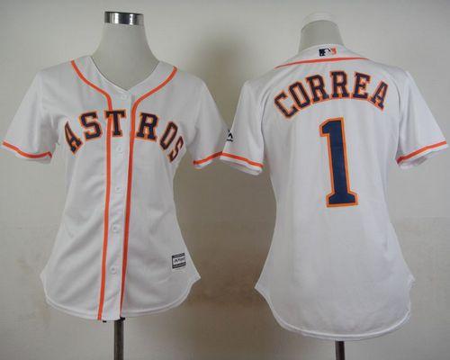 Women's Astros #1 Carlos Correa White Home Stitched Baseball Jersey