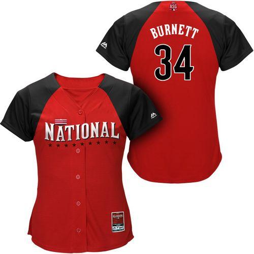 Women's Pirates #34 A. J. Burnett Red 2015 All-Star National League Stitched Baseball Jersey