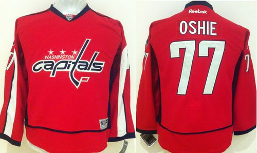 Youth Capitals #77 T.J Oshie Red Stitched NHL Jersey