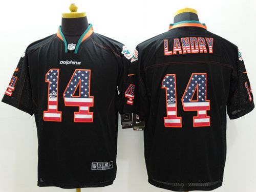 Nike Dolphins #14 Jarvis Landry Black Men's Stitched NFL Elite USA Flag Fashion Jersey