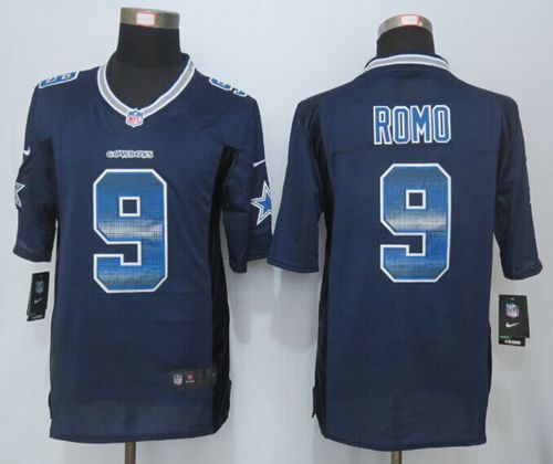 Nike Cowboys #9 Tony Romo Navy Blue Team Color Men's Stitched NFL Limited Strobe Jersey