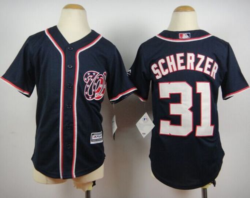 Youth Nationals #31 Max Scherzer Blue Cool Base Stitched Baseball Jersey