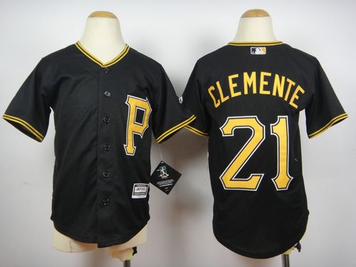 Youth Pirates #21 Roberto Clemente Black Cool Base Stitched Baseball Jersey