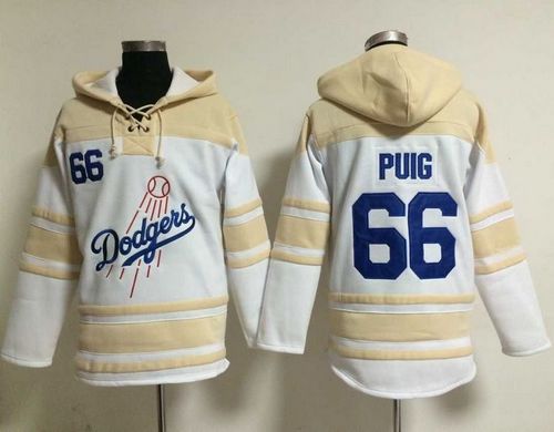 Dodgers #66 Yasiel Puig White Sawyer Hooded Sweatshirt Baseball Hoodie