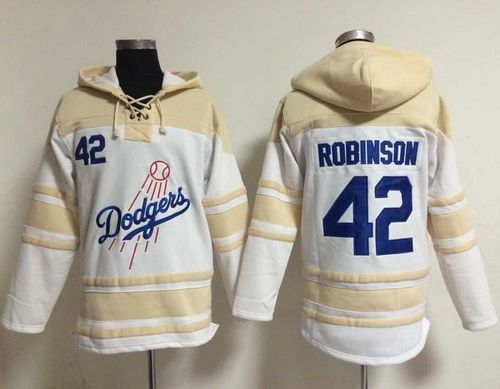 Dodgers #42 Jackie Robinson White Sawyer Hooded Sweatshirt Baseball Hoodie