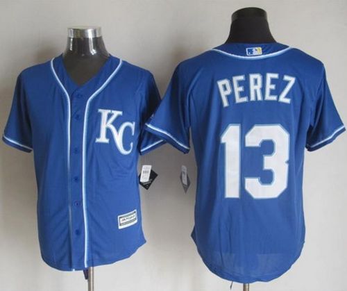 Royals #13 Salvador Perez Blue Alternate 2 New Cool Base Stitched Baseball Jersey