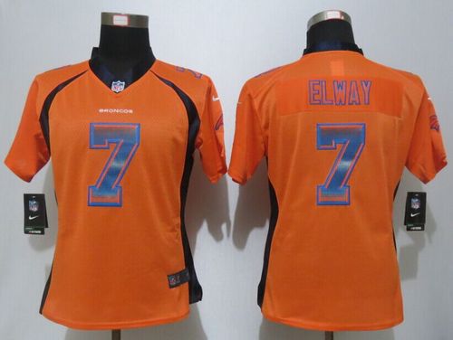 Women's Nike Broncos #7 John Elway Orange Team Color Stitched NFL Elite Strobe Jersey