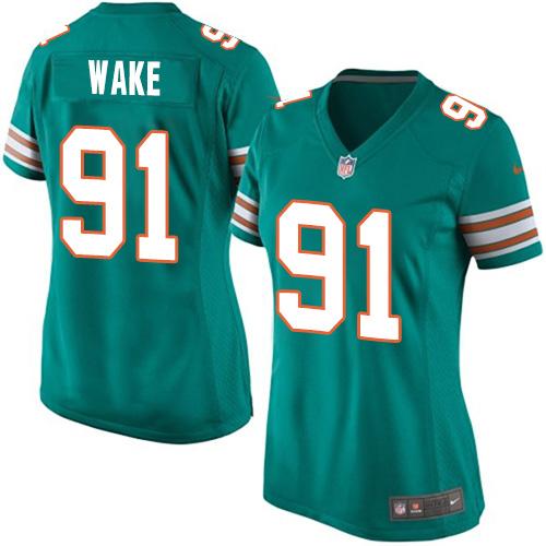 Women's Nike Dolphins #91 Cameron Wake Aqua Green Alternate Stitched NFL Elite Jersey