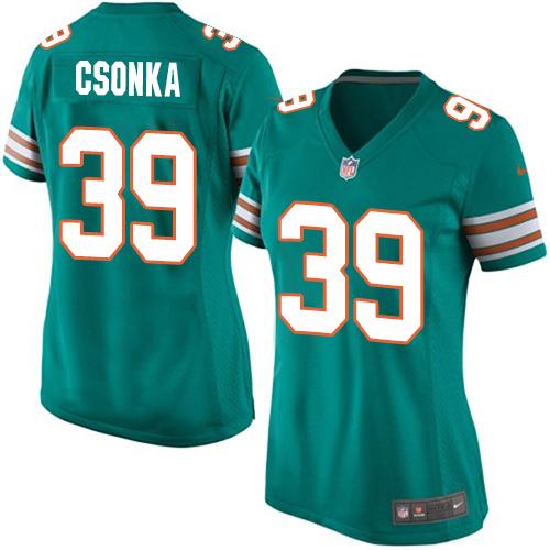 Women's Nike Dolphins #39 Larry Csonka Aqua Green Alternate Stitched NFL Elite Jersey