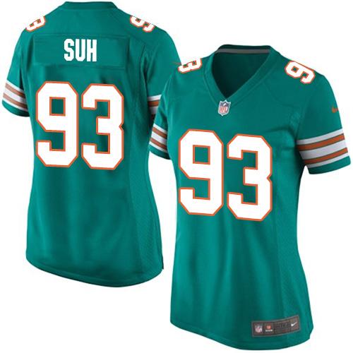Women's Nike Dolphins #93 Ndamukong Suh Aqua Green Alternate Stitched NFL Elite Jersey