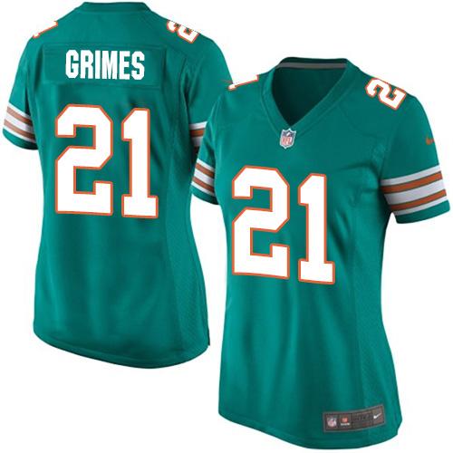 Women's Nike Dolphins #21 Brent Grimes Aqua Green Alternate Stitched NFL Elite Jersey