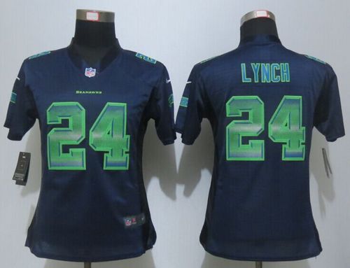 Women's Nike Seahawks #24 Marshawn Lynch Steel Blue Team Color Stitched NFL Elite Strobe Jersey