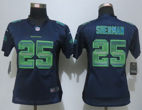 Women's Nike Seahawks #25 Richard Sherman Steel Blue Team Color Stitched NFL Elite Strobe Jersey