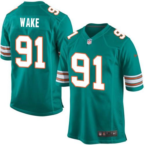 Youth Nike Dolphins #91 Cameron Wake Aqua Green Alternate Stitched NFL Elite Jersey