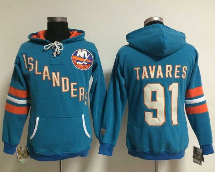 Women's New York Islanders #91 John Tavares Baby Blue Old Time Heidi NHL Hoodie