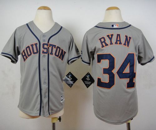 Youth Astros #34 Nolan Ryan Grey Cool Base Stitched Baseball Jersey