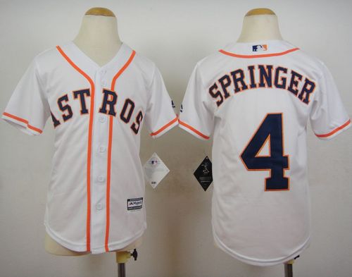 Youth Astros #4 George Springer White Cool Base Stitched Baseball Jersey