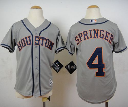 Youth Astros #4 George Springer Grey Cool Base Stitched Baseball Jersey