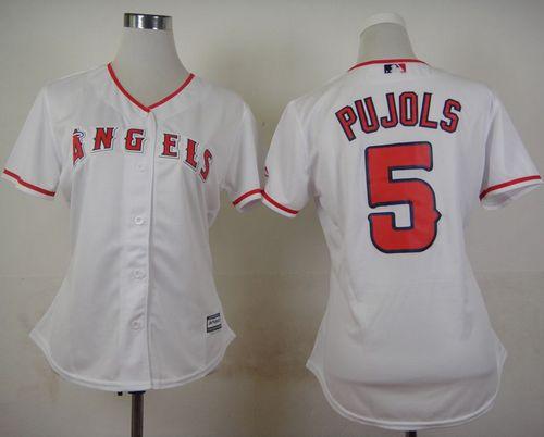 Women's Angels of Anaheim #5 Albert Pujols White Fashion Stitched Baseball Jersey