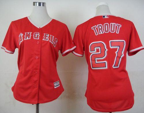 Women's Angels #27 Mike Trout Red Alternate Stitched Baseball Jersey
