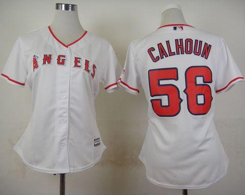 Women's Angels #56 Kole Calhoun White Home Stitched Baseball Jersey