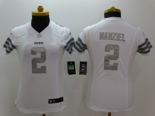 Women's Nike Browns #2 Johnny Manziel White Stitched NFL Limited Platinum Jersey