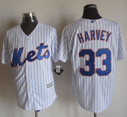 Mets #33 Matt Harvey White(Blue Strip) New Cool Base Stitched Baseball Jersey