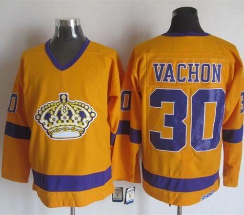 Kings #30 Rogie Vachon Yellow Purple CCM Throwback Stitched NHL Jersey