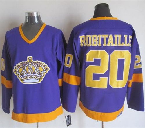 Kings #20 Luc Robitaille Purple Yellow CCM Throwback Stitched NHL Jersey