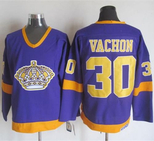Kings #30 Rogie Vachon Purple Yellow CCM Throwback Stitched NHL Jersey